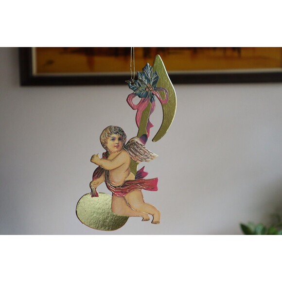 Lot 6x Victorian Die Cut Out Christmas Ornament Angel Cherub Musical Note Bows - Picture 10 of 12